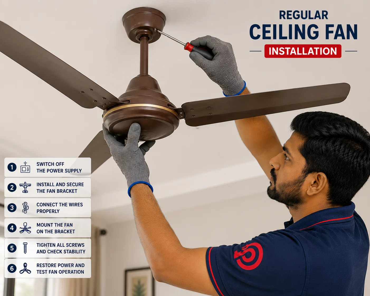 Regular ceiling fan installation